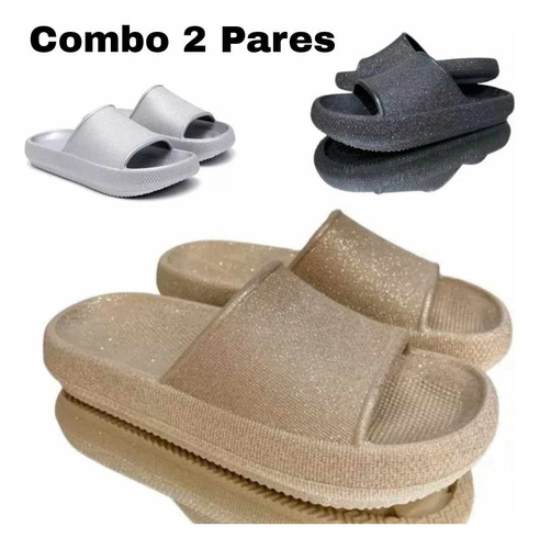 Ojotas Chunas Gomones Chanclas En Combo 2 Pares Metalizadas