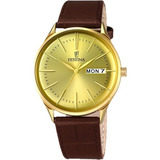 Reloj Festina F6838.2 Hombre Cronometro 100m Sumergible Color De La Malla Marrón Oscuro Color Del Bisel Dorado Color Del Fondo Dorado