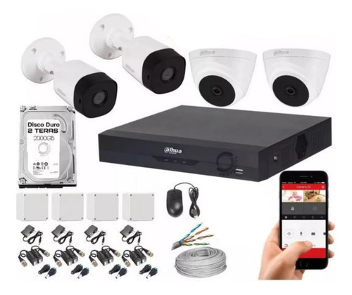 Kit Camaras De Seguridad Dahua 5 Mpx-dvr 8ch+4 Cam Con Disco