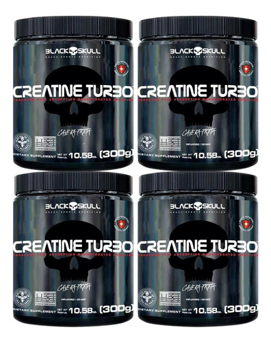 Combo 4x Creatina Turbo 300g Kit Caveira Preta / Black Skull