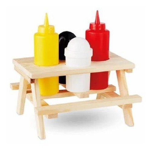 Set De Madera Para Salsas Tipo Picnic X5 Piezas Condimentero