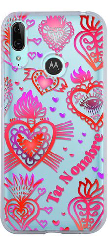 Funda Para Motorola Corazones Sagrados Con Nombre