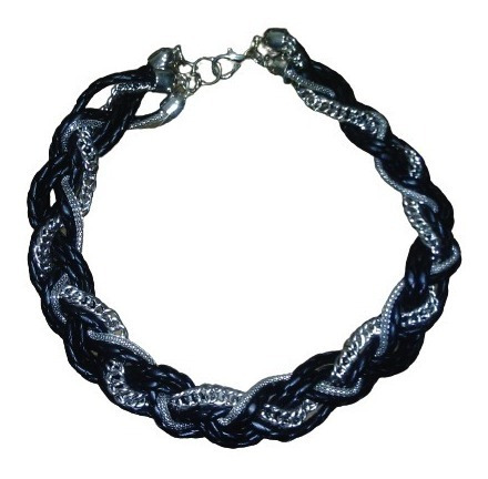 Collar Gargantilla Trenzado Cadena Cuero Negro Punk Gotico 