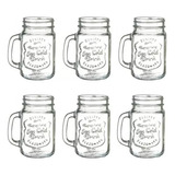 Set 6 Tarros Mason Jar Labrado Vidrio 450ml Tapa Y Popote