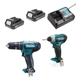 Kit Parafusadeiras 12v 2 Baterias Carreg. Bivolt Makita Cor Azul-turquesa 110v/220v