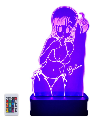 Lámpara Acrilico Led Rgb Dragon Ball Bulma Velador + Poster