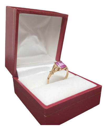 Anillo De Oro 18 K Con Piedra Central Color Rosa ,1.9 Gramos