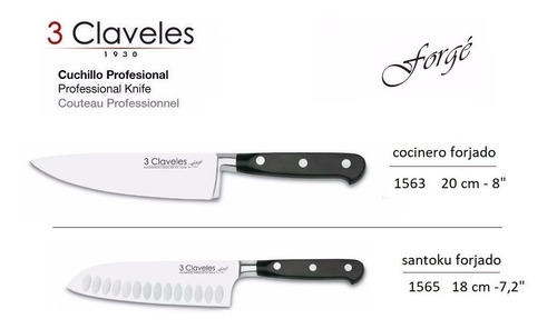 Set 3 Claveles Cuchillo Forjado Forge + Cocinero 20cm+ Santoku