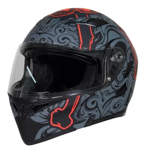 Casco Para Moto R7 Unscarred Tribal Skull Gris/ Rojo L G418 