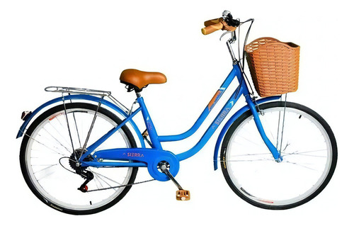 Bicicleta Urbana Femenina Sierra Bike Sb-vintage26 7v Frenos V-brakes Y Tambor Color Azul Con Pie De Apoyo