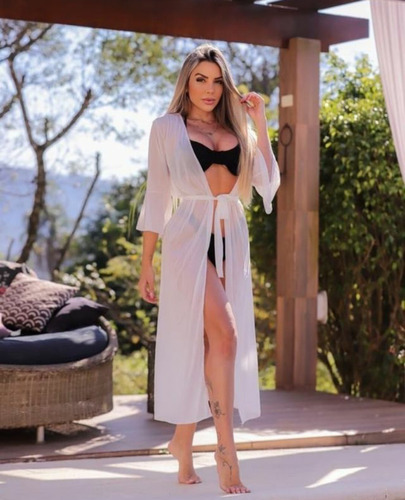 Saída De Praia Longa Vestido Canga Manga Kimono Lançamento