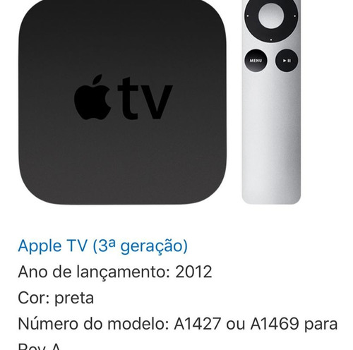  Apple Tv A1469 3ª 8gb 512mb Com Controle Original Usado