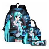 Mochila Escolar Diseño Hatsune Miku + Estuche + Lonchera V2