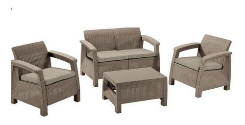 Juego De Living Keter Jardin Exterior Rattan 2 Cuerpos Corfu