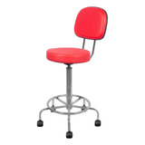 Cadeira Mocho Alto Branco Ergonômico Base Cromado Cor Vermelho