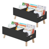 Kit 2 Porta Livros Revisteiro Montessori -palito 40cm Preto