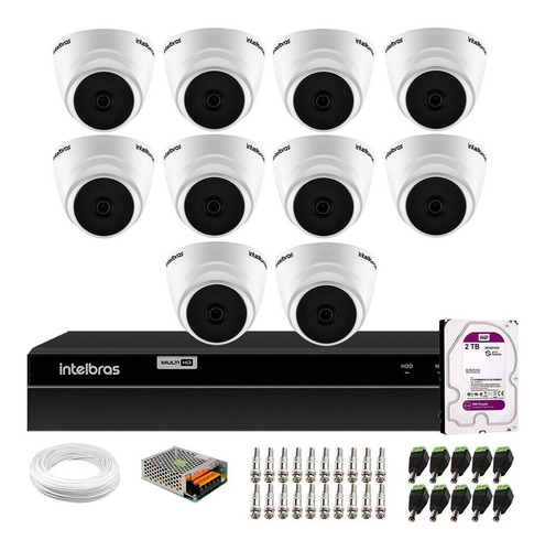 Kit 10 Câmeras Intelbras Dome 1080p 2.8mm Dvr 16 Canais 2tb