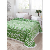 Colcha Casal Jolitex Chenille Canelada Verde/branco