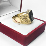 Anillo Sello Oro 18k Para Hombre Con Coronas Y Piedra Hueco 