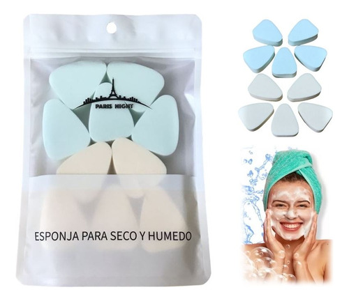 10 Esponjas Maquillaje Plana Lavable Seco Húmedo Paris Night