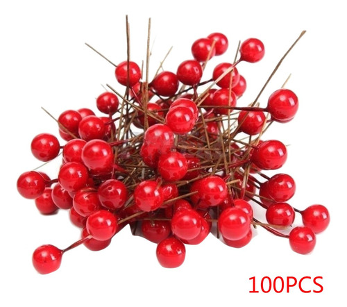 100 Bayas Artificiales De Navidad, Cereza Roja
