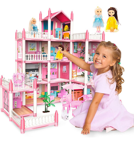 Casa De Muñecas Para Niñas Con Muñecas Y Muebles Unih