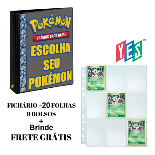 Pasta Fichário Cartas Cards Pokémon Com 20 Folhas 9 Bolsos