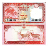 Billete De Nepal 20 Rupees, Monte Everest Y 2 Ciervos, 2020