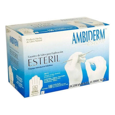 Guante De Latex Estéril Ambiderm Talla Mediana Con 100 Piezas Color Natural Acabado Liso Textura Sedosa Para exploración Desechables De alta sensibilidad al tacto Confortables y seguros. | Envío gratis