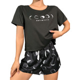 Conjunto Pijama Shorts Y Camiseta Con Estampado De Luna