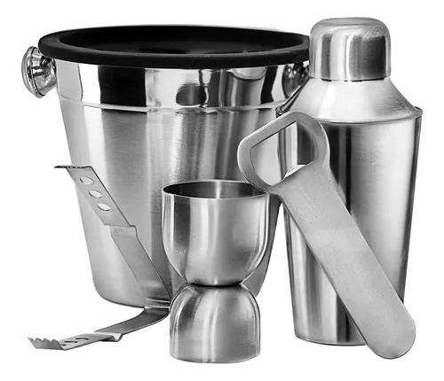 Kit Jogo Para Bar Bartender Com Coqueteleira 5 Peças Inox