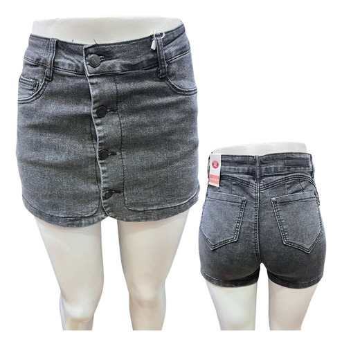 Falda Short Jeans Gris , Moda Colombiana Push Up 