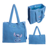 Bolsa Stitch Bag Pelúcia Fofinha Para Viagem Passeio Disney Cor Azul Correia De Ombro Azul