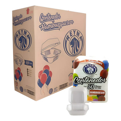 Caja De Contenedor Hamburguesero C/500 Pzs Reyma Blanco
