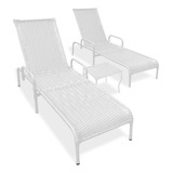 Kit 2 Cadeiras Reclináveis Em Ferro P/ Piscina Catar+mesa Cor Branco