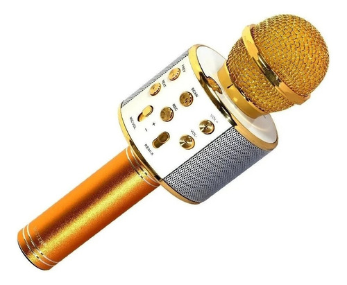 Microfono Parlante Karaoke Ws-858 Inalambrico Bluetooth Color Dorado