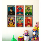 Cuadros 15x20 Superheroes Deco Infantil Superman Ironman 