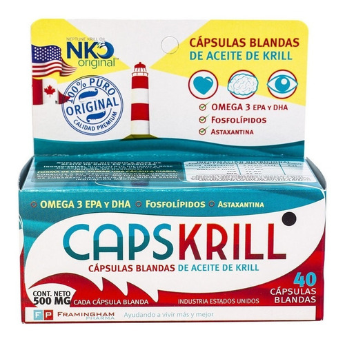 Suplemento En Cápsulas Blandas Framingham Pharma  Capskrill Omega 3 En Caja De 20g 40 Un