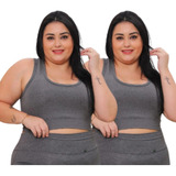 2 Top Fitness Moda Plus Size Feminino Alça Larga Academia 