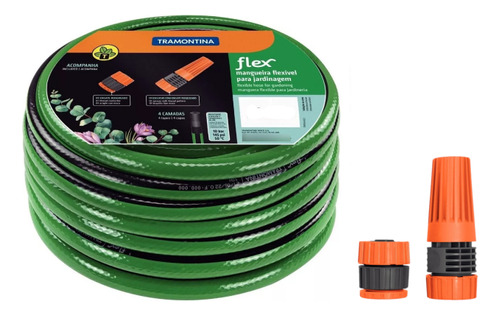 Mangueira Flex Pvc 4camadas C/kit Esguicho 25mt Tramontina