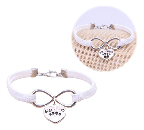 Pulsera Infinito Corazón Patita De Perro Best Friend Blanco