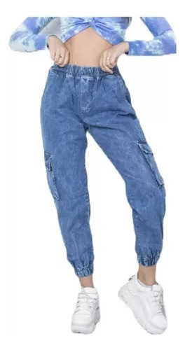 Jean Mom Cargo Mujer Jogger Tiro Alto Modelador