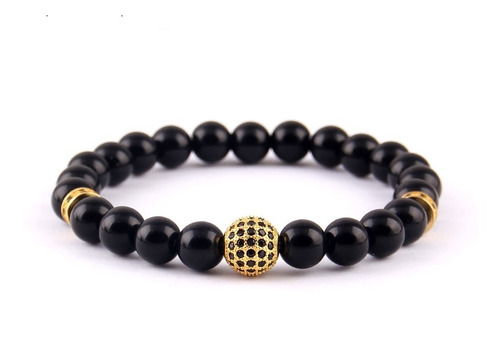 Pulsera Piedra Natural Turmalina Negra Esfera Discos Rodio 