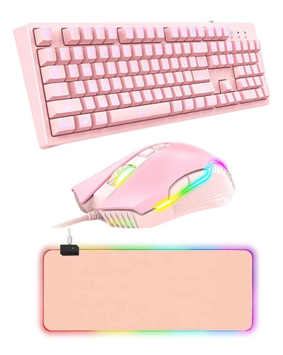 Kit Gamer Rosado Teclado G25 + Mouse Onikuma Rgb Exclusivo