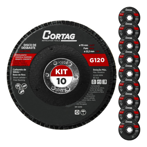 Kit 10 Discos Flap Porcelanato Piso G40 G60 G80 G120 Cortag