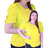 Blusa Plus Size Gg Ao M Manga Curta Bufante Tecido Camisa