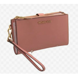 Billetera Michael Kors Jet Set Travel Trifold Con Diseño Lisa Color Coral Claro De Cuero - 11.5cm X 18.5cm X 2.5cm