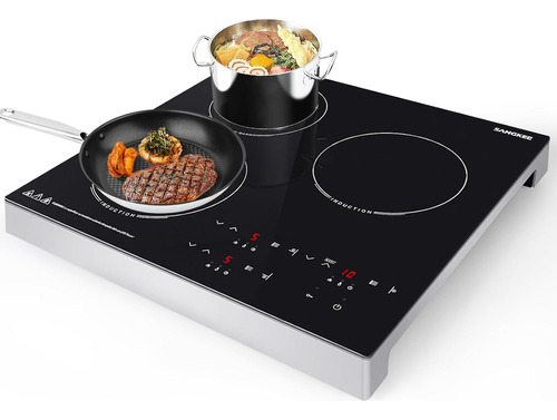 Parrilla De Inducción Eléctrica Placa De Cocina 3 Quemadores 2000w,10 Niveles De Temperatura,10 Niveles De Potencia Múltiple Y Boost Modo,pantalla Táctil,temporizador De 3 Horas,bloqueo Seguridad