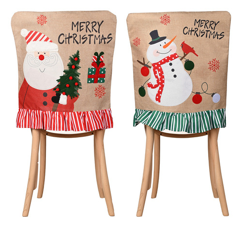 2pcs Funda De Silla De Navidad A Rayas Santa Muñeco De Nieve