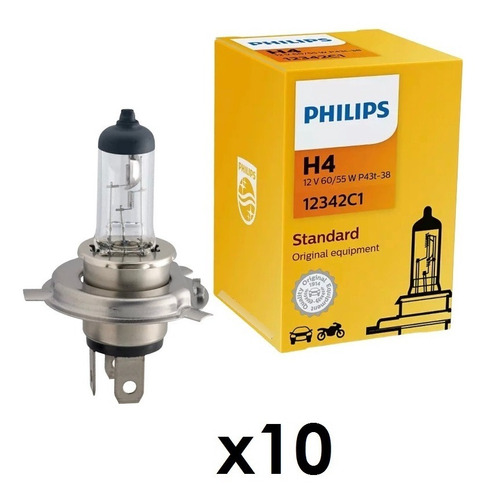 Kit X10 Lampara Philips 12v H4 P43t 60/55w